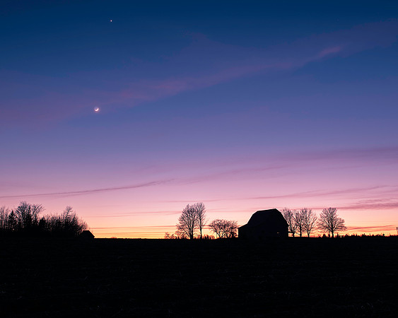 Moon, Venus, Barn Sunset